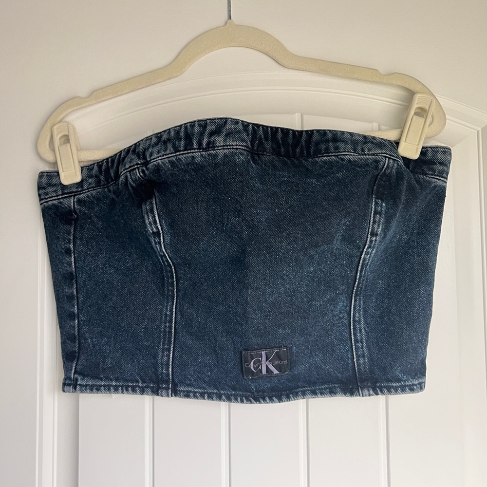 Calvin Klein Dark Blue Denim Strapless Top